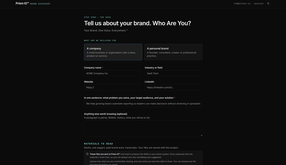 Brand System Architect discovery, step one