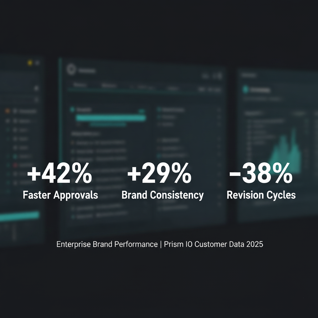 Enterprise case study showing 42% faster approvals, 29% improved brand consistency, and 38% fewer revisions
