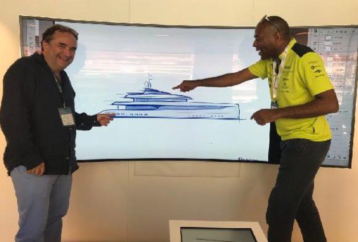 Jon Cropper presenting yacht design at Aston Martin